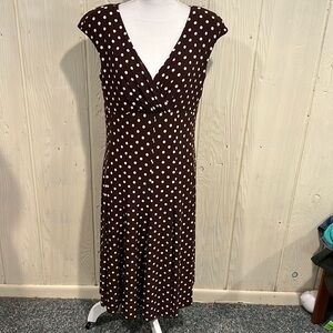 NWT AMERICAN LIVING Fit &Flair Brown white Poka dot dress Size 12